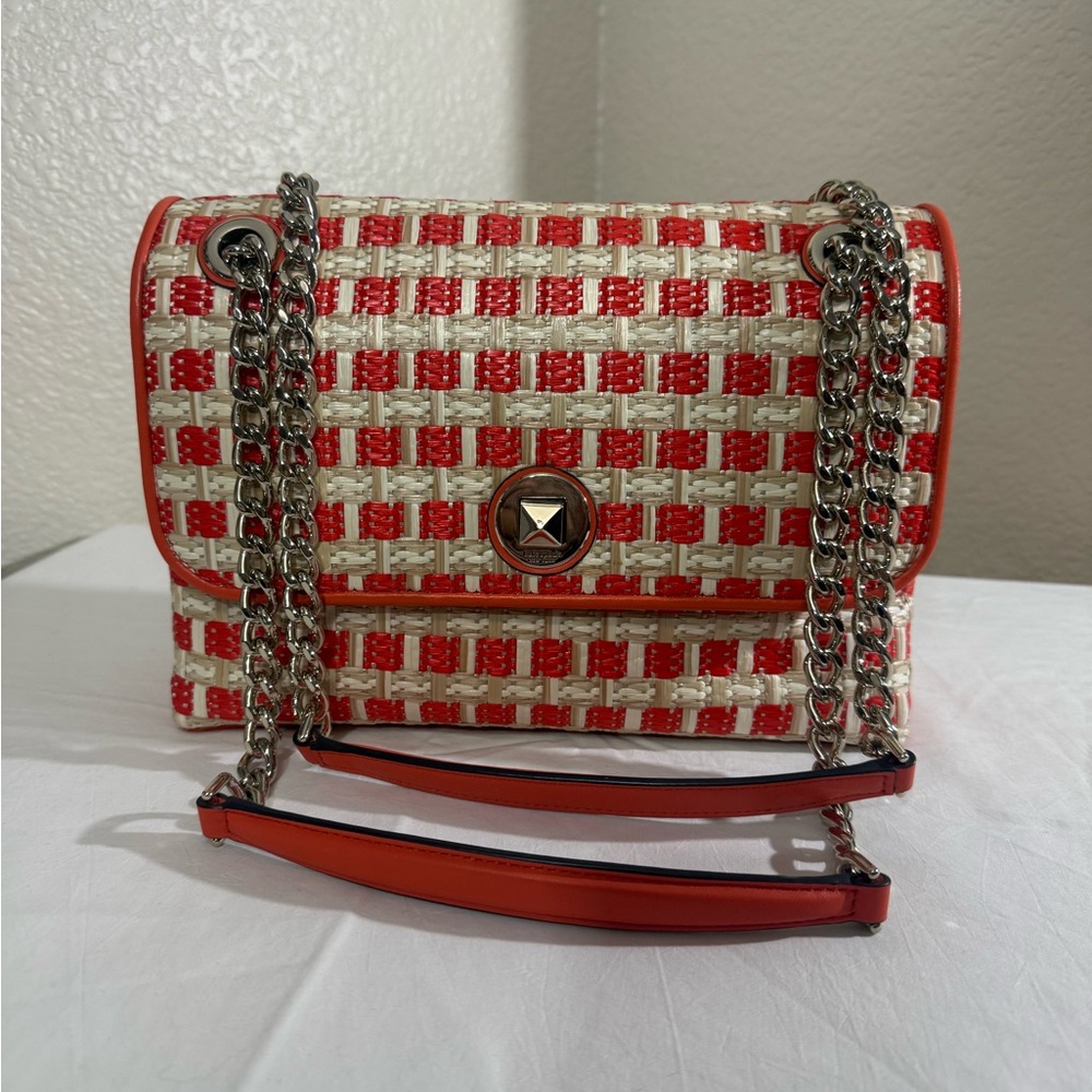 Kate Spade Natalia Orange and Tan Straw Wicker Shoulder/Crossbody Bag
